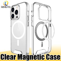 Magnetic Phone Cases for iPhone 14 Plus 13 12 Pro Max 11 Samsung S23 TPU PC Transparent Back Cover Case izeso