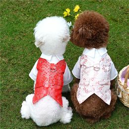 Summer dog apparel shirt chest back ethnic style pet suit jacket creative fake two pieces of clothes cat dog clothes