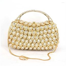 Evening Bags Women Champagne Color Clutch Bag Crystal Flowers Lady Clutches Elegant Shinny Rhinestones Diamond