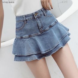 Skirts Retro Denim Shorts Skirt Women Summer Streetwear Ladies Short Skirts Jeans Casual All Match Elastic Ball Gown Saia Female 230316