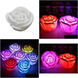 Flowers Romantic Led Floating Rose Flower Candle Night Light Colorf Decoration Bedroom Party Indoor Decor Lxh Drop Delivery Dhsls