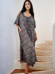 Women's Swimwear Beach Kaftan Cover Ups For Women Cold Shoulder Snake Leopard Printed Pareo Plus Size Dresses Tunic Summer Bathing Suits