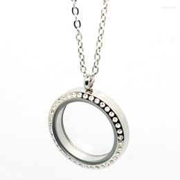 Pendant Necklaces (20mm/25mm/30mm) Floating Lockets 316L Stainless Steel Screw Crystal Living Memory Necklace For Women