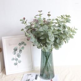Decorative Flowers 1pcs Artificial Long Pole Eucalyptus Leaf Leaves Plants Money Fake For Wedding Prop Home Vase Desk Decor