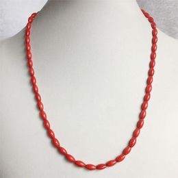 Chains 4 8MM Rice Shape Red Coral Necklace Natural Gem Stones Choker Women Fashion Trendy Vintage Jewellery