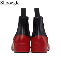 Men Black Red Shoes Winter Boots Retro Style Ankle Boots Slip On Casual Boots High-top Mens Shoes Wear-resistant