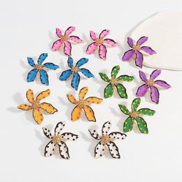 Korean Fashion Colorful Flower Dangle Earrings for Women Wed Bridal Boho Sweet Spray Paint Stud Earrings Beach Y2K Jewelry