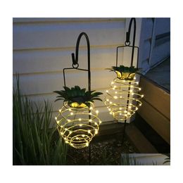 Lawn Lamps Solar Garden Lights Pineapple Shape Outdoor Hanging Light Waterproof Wall Lamp Fairy Night Iron Wire Art Home Decor Drop Dhmqe