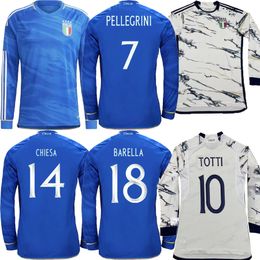 2023 2024 Italy VERRATTI Mens Soccer Jerseys National Team PINAMONTI TOTTI RASPADORI CHIESA BARELLA BONUCCI Home Blue Away Long Sleeve Football Shirts
