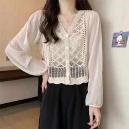 Women's Blouses 2023 Dress Retro V-neck Shirt Women's Design Long Sleeve Chiffon Cardigan Vintage Clothes For Women Tops Shirts