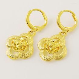 Hoop Earrings High Quality Fashion Yellow Gold Colour Plant Flower For Women 24k Jewellery