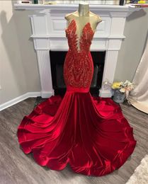 Sexy Crystals Bury Prom Dresses For Black Girls Sheer Neck Homecoming Birthday Tail Party Gowns Robe De Bal