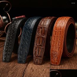 Belts High Quality Imitation Crocodile Back Pattern First Layer Genuine Leather Mens Belt Matic Buckle Headless Cowe Drop Delivery F Dhaue