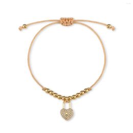 Charm Bracelets Shiny Cubic Zirconia Crystal Love Heart Pendant 5mm Gold-plated Copper Filled Beads Adjustable Bracelet Women String