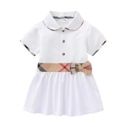 2023 estate neonate abiti da principessa con bowknot cotone bambini colletto rovesciato abito manica corta ragazza carina gonna scozzese vestiti per bambini età 1-6 anni