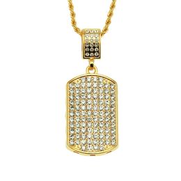 Hipsters Dog Tags Pendants Necklaces Hip Hop Jewelry 18K Gold Plated Full Crystal Rhinestones Long Chain Jewelry For Mens Women Punk Rocker Accessories