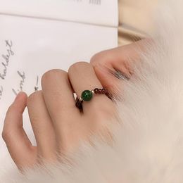 Wedding Rings 2023 Natural Garnet Green Agate Ring For Women Ins Niche Design Beaded DIY Wholesale Jewellery Adjustable