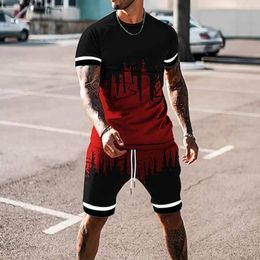 Men's Tracksuits 2023 Black and Red Retro T Shirt Sets Mens Suit 3d Printed Street Casual Summer Fashion Round Neck Clothes Tee Set 230314