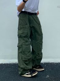 Men's Pants Spring Cargo pants Rice White Multi-pockets Overalls Harajuku stays Men Loose Casual Trousers Straight Mopping Pants 230316