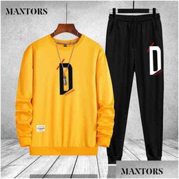 Men'S Tracksuits Mens Tracksuit Men Casual Long Sleeve Hoodies Clothing Brand Two Pieces Sweatshirt Outwear Male Sportswear Set Plus Dhok2