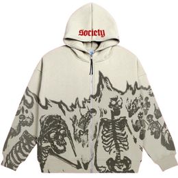 Mens Hoodies Sweatshirts Men Anime Skull Hoodies Women Vintage Gothic Zip Up Long Sleeve Streetwear Loose Coats Harajuku Letter Print Hooded Sweatshirts 230316