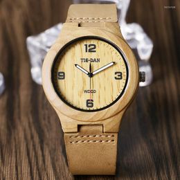 Wristwatches Creative Quartz Nature Maple Wood Men Wrist Watch Sport Genuine Leather Band Strap Women Novel Bangle Fashion Modern