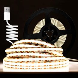 Strips LED USB COB Strip Light 320LED/m Powered High Density Flexible Tape White Blue Green Red 5m/lotLED