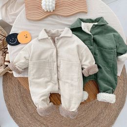 Rompers MILANCEL Baby Rompers Corduroy Jumpsuits Fur Lining Girls Clothes Fleece Outerwear 230316