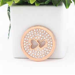 Pendant Necklaces Vinnie Design Jewellery 33mm Crystal Double Hearts Coin Disc For Frame Holder 5pcs/lotPendant