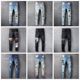 Mens Designer Jean Man Distressed Ripped Skinny Cowboy Pant Jeans Rock Revival Trousers Straight Slim Elastic Denim Fit Moto Biker Pa NXA