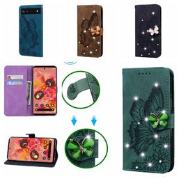 3D Butterfly Leather Wallet Cases For Redmi 10C 10A 10 5G A1 2022 Xiaomi 12T Pro Google Pixel 7 Pro 7A 6 6A Samsung A54 Bling Diamond Print Imprint Holder Flip Cover Pouch