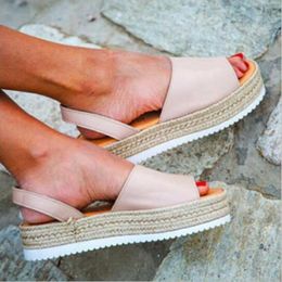 Sandals Fashion Europe Summer 2023 Women Fish Mouth Flat Platform Shoes Woman Wedges Casual Slip-On Plus Size 34-43