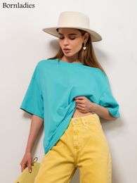 Women's TShirt Bornladies 2023 Summer 100 Cotton Tshirt Bottoming Basic Fashionable Solid Lady Short Sleeve Loose Tops Shirts 230314