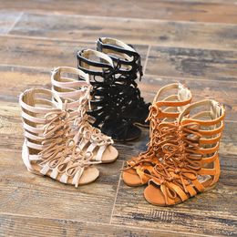 Sandals Real leather Girls sandals Suede leather Children Roman sandals Bow Female Boots Kids gladiator sandals 230316