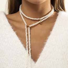 Choker Boho Multi Layered Imitation Pearl Necklace Long Statement Collar Clavicle Necklaces Women Bridal Wedding Party Jewelry