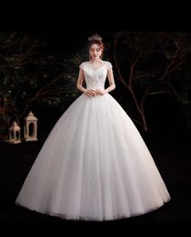 2023 super quality round neckline bridal with handmade beads wedding ball gown with lace luxury and elegant