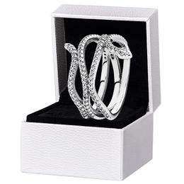 Sparkling CZ Diamond Snake Rings for Pandora Authentic Sterling Silver Wedding Party Jewelry For Women Girlfriend Gift designer Ring with Original Box Set