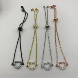 Bangle 5pcs/lot Micro Pave CZ Heart Shape Chain Adjustable Bracelet Pull Tie Jewelry