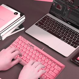 NUOS 64 Keys Pink Keyboard USB Colour Backlit Wired Office Portable Mini Keypad Phone Holder Gamer Keyboard for Laptop PC