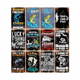 Fish Vintage Posters Metal Painting Sign Metal Plates Fisherman Fishing Solves Rules Classic Salmon Plaques Home Decoration Accessories 30X20cm W03