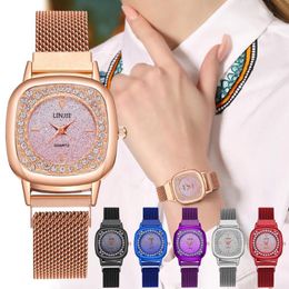 Wristwatches 2023 Women Magnet Buckle Rhinestones Elegant Starry Sky Watch Luxury Ladies Square Case Quartz Watches Girl Clocks Gift Zegarki