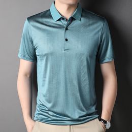 Men's Polos MLSHP Summer Mens Polo Shirts High Quality Short Sleeve Plaid Jacquard Casual Green Male Tops Simple Thin Man Tees 3XL 230316