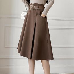 Skirts Casual Skirt 2023 Autumn And Winter Woollen Women High Waist Pleated Medium Length A-line Small Umbrella