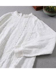 Women's Blouses Lamtrip Unique Ruffled Collar Pleated Lacing Full Embrloidery White Basic Shirt Cotton Blouse Mori Girl