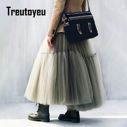 Skirts Maxi Long Tulle Skirts for Women Black Gothic Pleated Skirt Casual Party Fairycore Summer Winter Jupe Longue Falda Mujer 230316