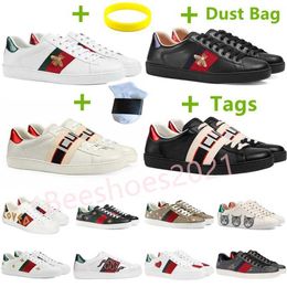 Mens Italy Bee Casual Shoes Women White Flat Leather Shoe Green Red Stripe Embroidered Tiger Snake Couples Trainers Des Chaussures6MXK