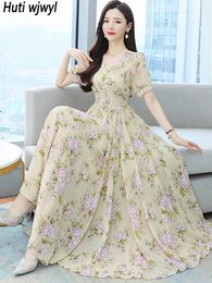 Casual Dresses Summer Fashion Chic Sexy Evening Dress Korean Elegant Bodycon Party Dress Women Floral Chiffon Casual Boho Beach Long Dress 230316