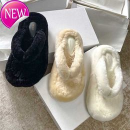 The Row toe original Pure new fashion leaky warm wool slippers clip feet wool shoes wear herringbone slippers outside women