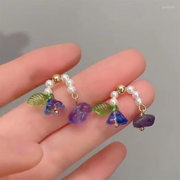 Stud Earrings Korean Sweet Girl Beautiful Colourful Flowers Leaves Imitation Pearl Temperament Fashion Women's Accessories Jewellery