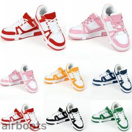 Kids Shoes Casual Boys Girls Trainer Virgil Children Youth Sport Sneakers Kid Leather Luxury Running Shoe Yellow White Red Blue Black Lace Up Outdoor Walking Sneaker